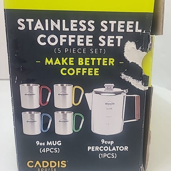 Alpine Mountain Gear 5 piece Stainless Steel Coffee Set 9 Cup Percolator Camping - Picture 3 of 9
